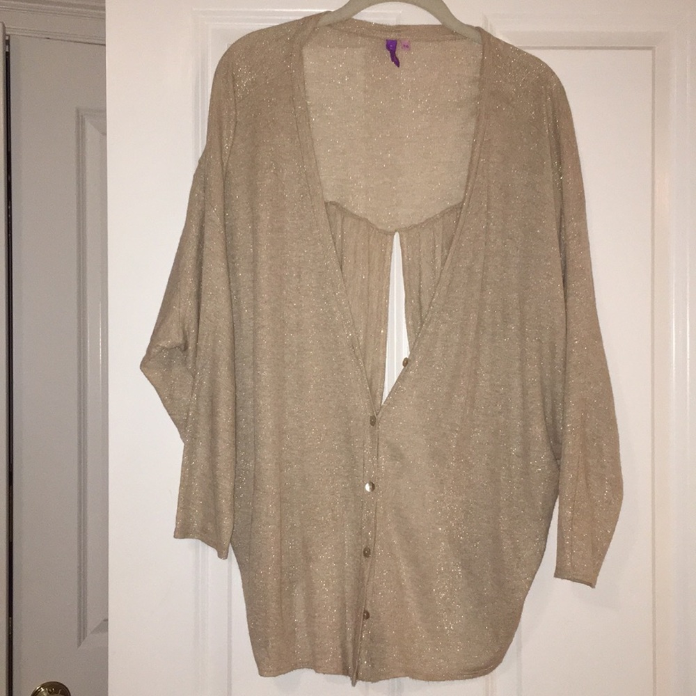 Lightweight sparkly cardigan w/ open flutter back